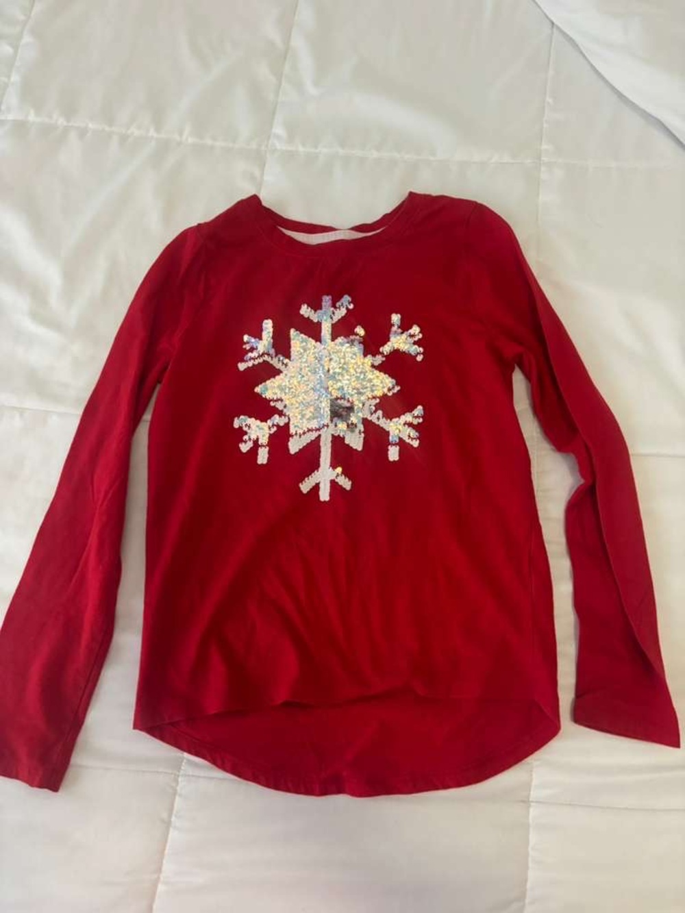 Cat & Jack Red Long-Sleeve Sequin Snowflake Tee